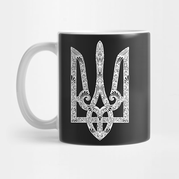 Ornate Ukrainian Trident, White Print by lissantee